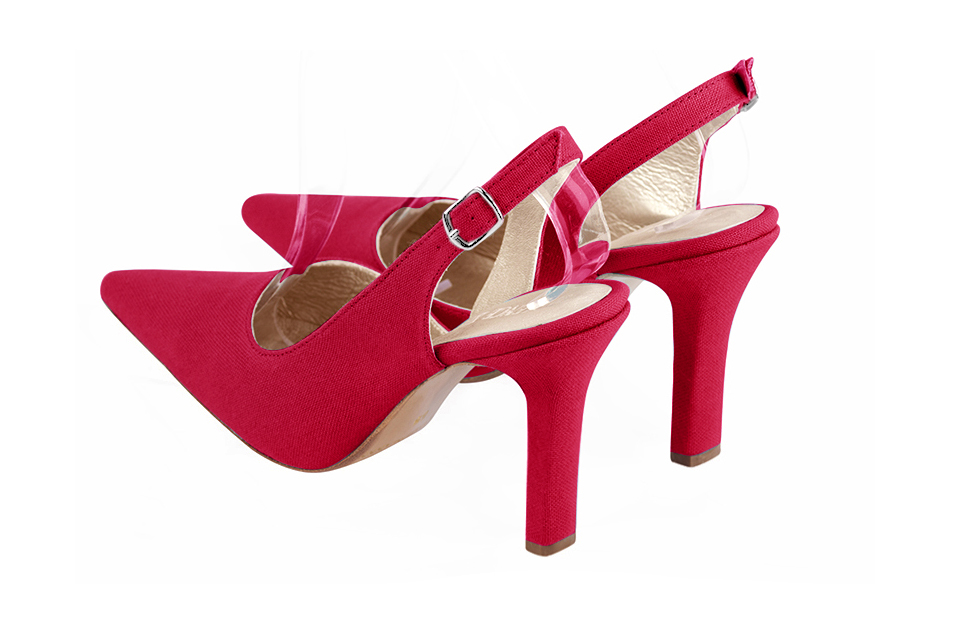 Cardinal red women's slingback shoes. Pointed toe. Very high slim heel. Rear view - Florence KOOIJMAN